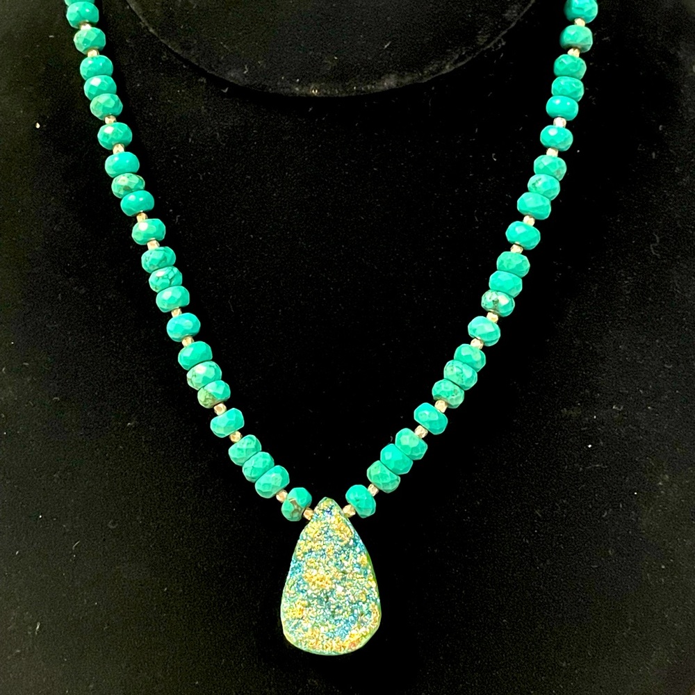Turquoise, Druzy and Sterling Silver Necklace